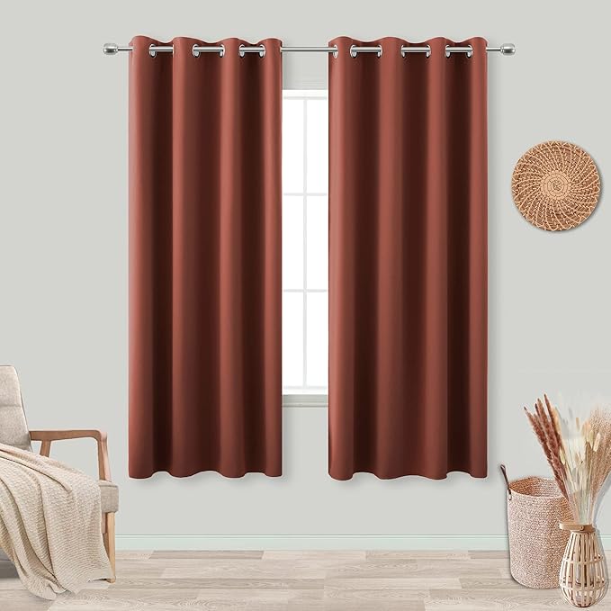 KOUFALL Boho Curtains 2 Panels, Terra Cotta Rust Aztec Red by KOUFALL