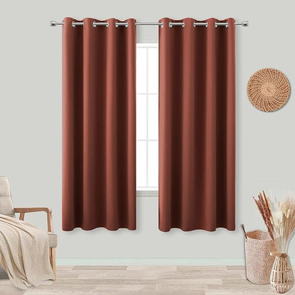 KOUFALL Boho Curtains 2 Panels, Terra Cotta Rust Aztec Red by KOUFALL