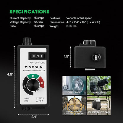 VIVOSUN Variable Fan Speed Controller, Speed Adjuster - Image 7