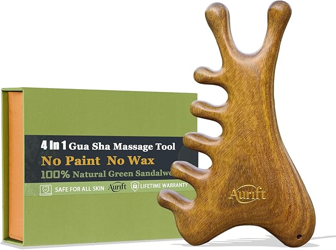 4-in-1 Wooden Gua Sha Tool for Face & Small Body, Scalp & Head Massage for by Aurift