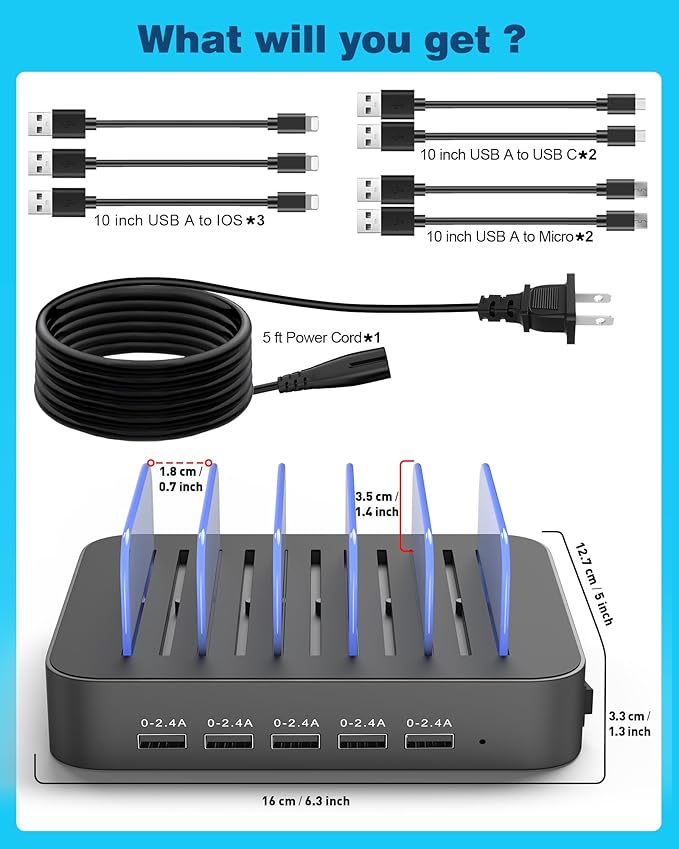 MSTJRY Charging Station for Multiple Devices : 5 Port Multi USB-A Charger - Image 7