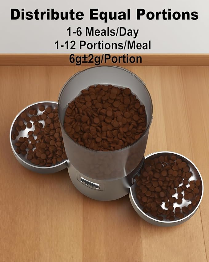 Automatic Cat Feeder for 2 Cats, 4.2L Programmable 1-6 Meals Portion Control - Image 4