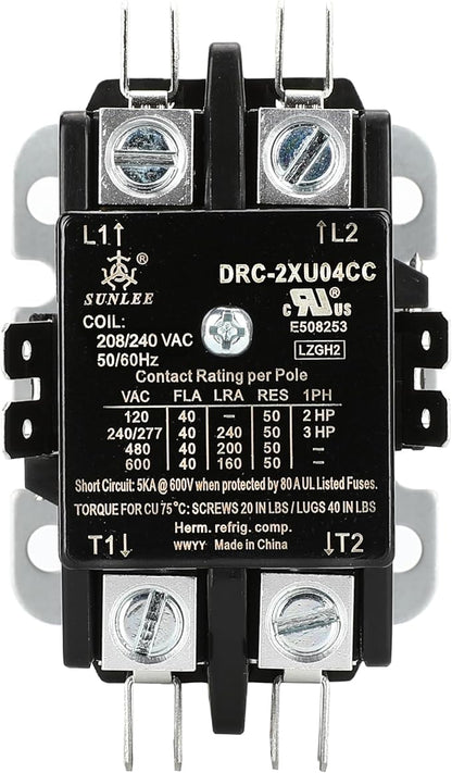 SunLee 2 Pole 40 Amp 208/240Vac Coil UL Recognized A2L Compliant Definite - Image 3