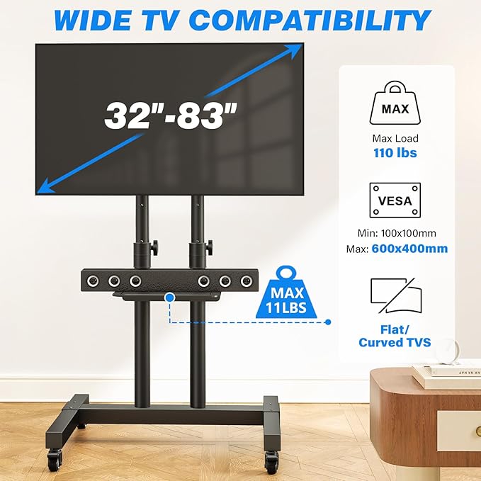 Rfiver Mobile TV Cart Rolling TV Stand - Image 5