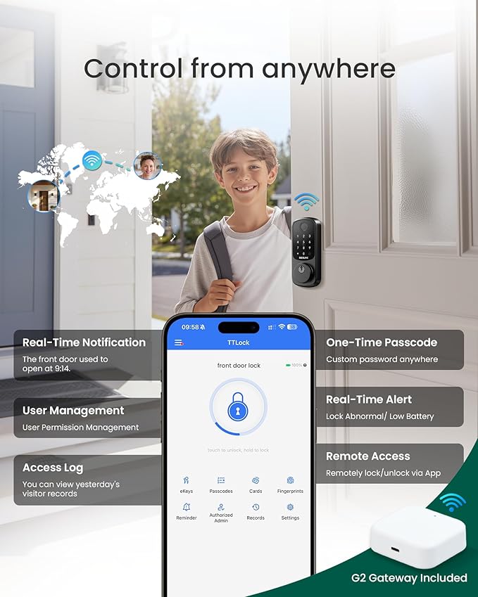 DESLOC Smart Lock B200 WiFi Version, Fingerprint Keyless Entry Door Lock - Image 3