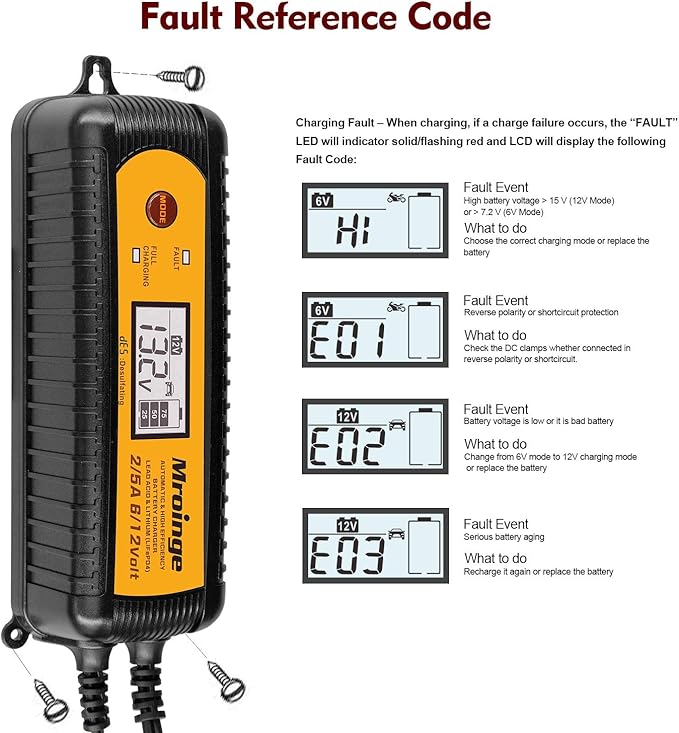Car Battery Charger, Mroinge 5A 6V/12V Fully Automatic Smart Charger, Battery - Image 7