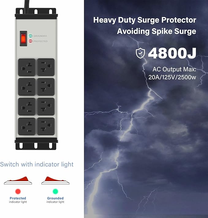 CCCEI 2PCS Heavy Duty Power Strip Surge Protector 20 AMP, 8 Outlets 12 Gauge - Image 2