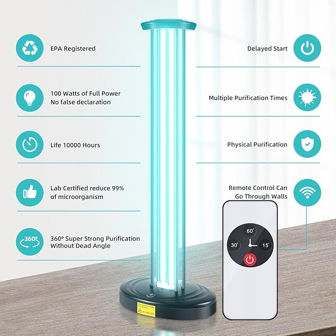 JTAPURE 100W UV Light, Ultraviolet Lamp Purifier - Image 2