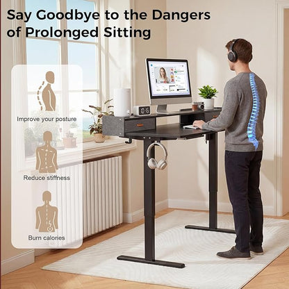 Electric Standing Desk with Drawers, 55 Inch Height Adjustable Desk with Power - Image 4