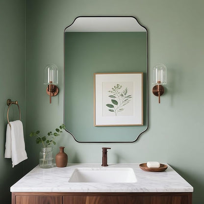 ANDY STAR Brushed Bronze Scalloped Mirror, Unique Rectangular Bathroom Mirror - Image 3