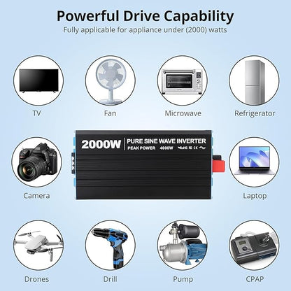 2000W Pure Sine Wave Inverter, 1 USB Port 5v/2.1a, LCD Display&Remote Controller - Image 6