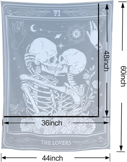 KJHL The Lovers Skull Wall Tapestry, Black and White Skeleton Wall Hanging | Gothic Room Decor,Dark Vertical Tarot Backdrop, Witchy Aesthetic Tapestries for Bedroom Living Room Dorm 60" x 44"