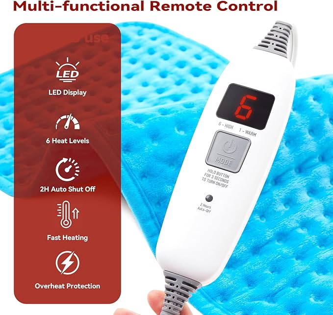 MASVIS Heating Pad for Back, 2-Hour Timer, 6 Heat Levels, Moist Dry Heat - Image 6