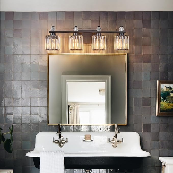 FDPBY Vanity Lights 4-Light Modern Crystal Vanity Light Sand Black Bathroom - Image 7