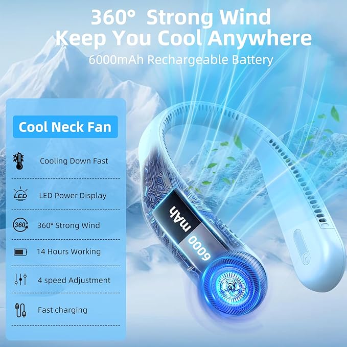 Kinhowly Portable Neck Fan, Hands Free Personal Wearable Bladeless Fan - Image 8