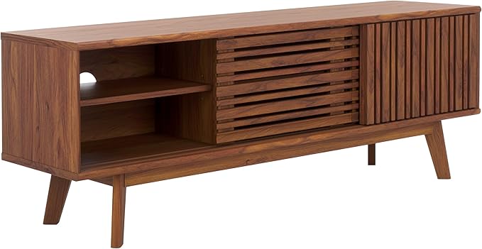 SAFAVIEH ESMA TV Stand for up to 65" Flatscreen – Walnut Brown, Sliding Doors - Image 3