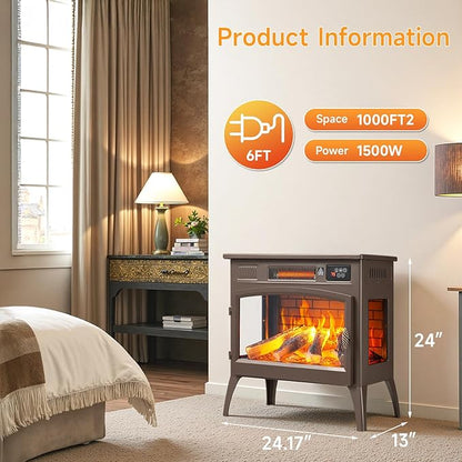 24″ Freestanding Electric Fireplace Stove - Image 6