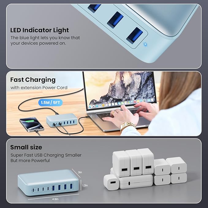 USB C Charger 200W USB C Charger Block, Upgraded GaN III 8-Port Fast Charging - Image 4