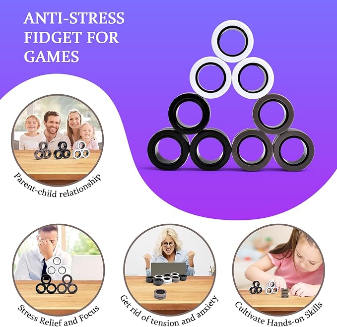 Cevioce 9 PCS Magnetic Ring Fidget Toys Set, ADHD Anxiety Magnetic Finger - Image 6
