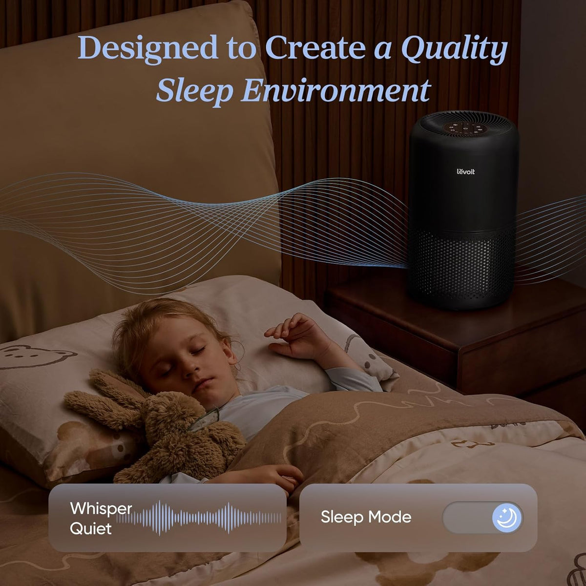 levoit air purifier for home pets hair allergies on a desk or shelf