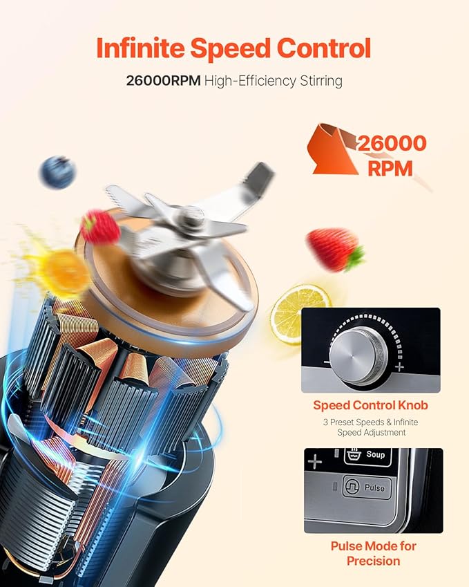 VEVOR Professional Blender for Smoothies, 118 oz 1400W, - Image 2