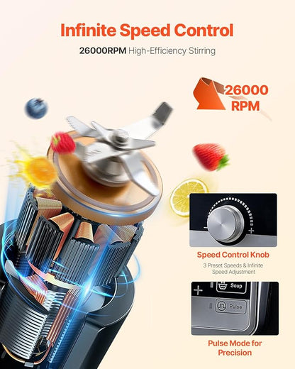 VEVOR Professional Blender for Smoothies, 118 oz 1400W, - Image 2