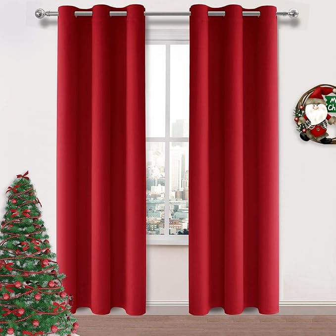 DWCN Red Blackout Curtains for Living Room, Christmas Curtain 84 Inch Length by DWCN