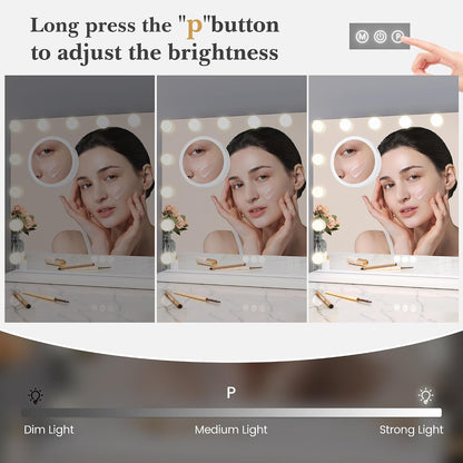 IDEALHOUSE Vanity Mirror with Lights, 15 Dimmable LED Bulbs, 3 Color Modes, Stepless Dimming, Touch Control, USB Charging Port, Tabletop or Wall Mount, 3X Mirror