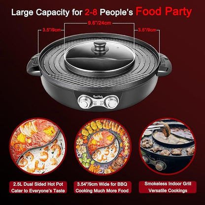 Food Party Hot Pot Electric Korean BBQ Grill 2 in 1 Hotpot Smokeless Indoor - Image 4