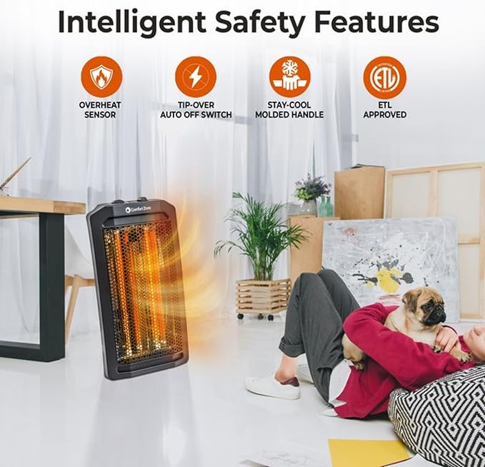 Comfort Zone Indoor Tower Space Heater, Adjustable Thermostat, Radiant Heat - Image 2