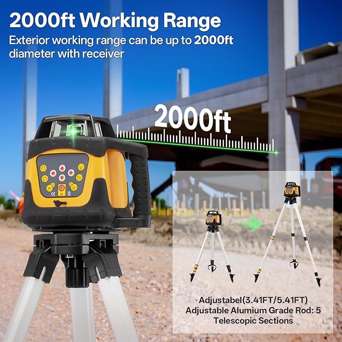 Self-Leveling Green Rotary Laser Level Kit, 2000ft Range - Image 5