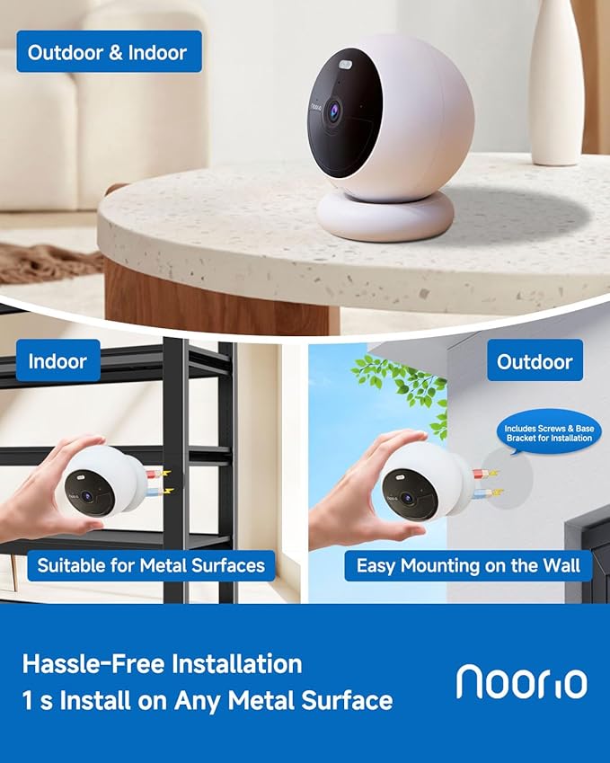 Noorio Security Cameras Wireless Magnetic, 2K Indoor Outdoor Camera - Image 2