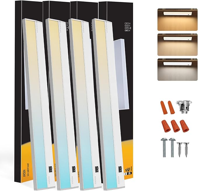 Ansen 4Packs of Under Cabinet Lighting Hardwired, 48IN 26W 1720LM, Dimmable Led by ANSEN