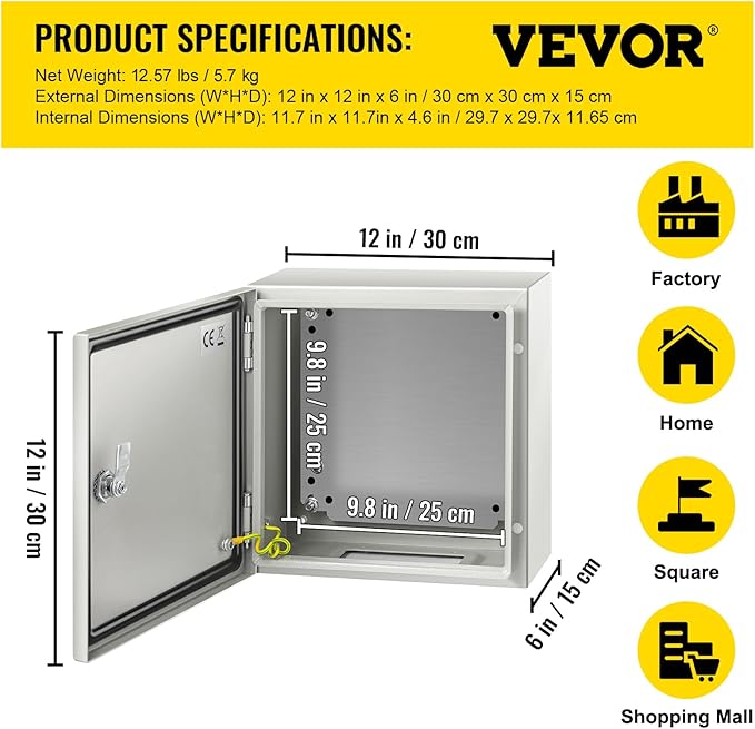 VEVOR NEMA Steel Enclosure, IP66 Waterproof & Dustproof, Outdoor/Indoor - Image 7