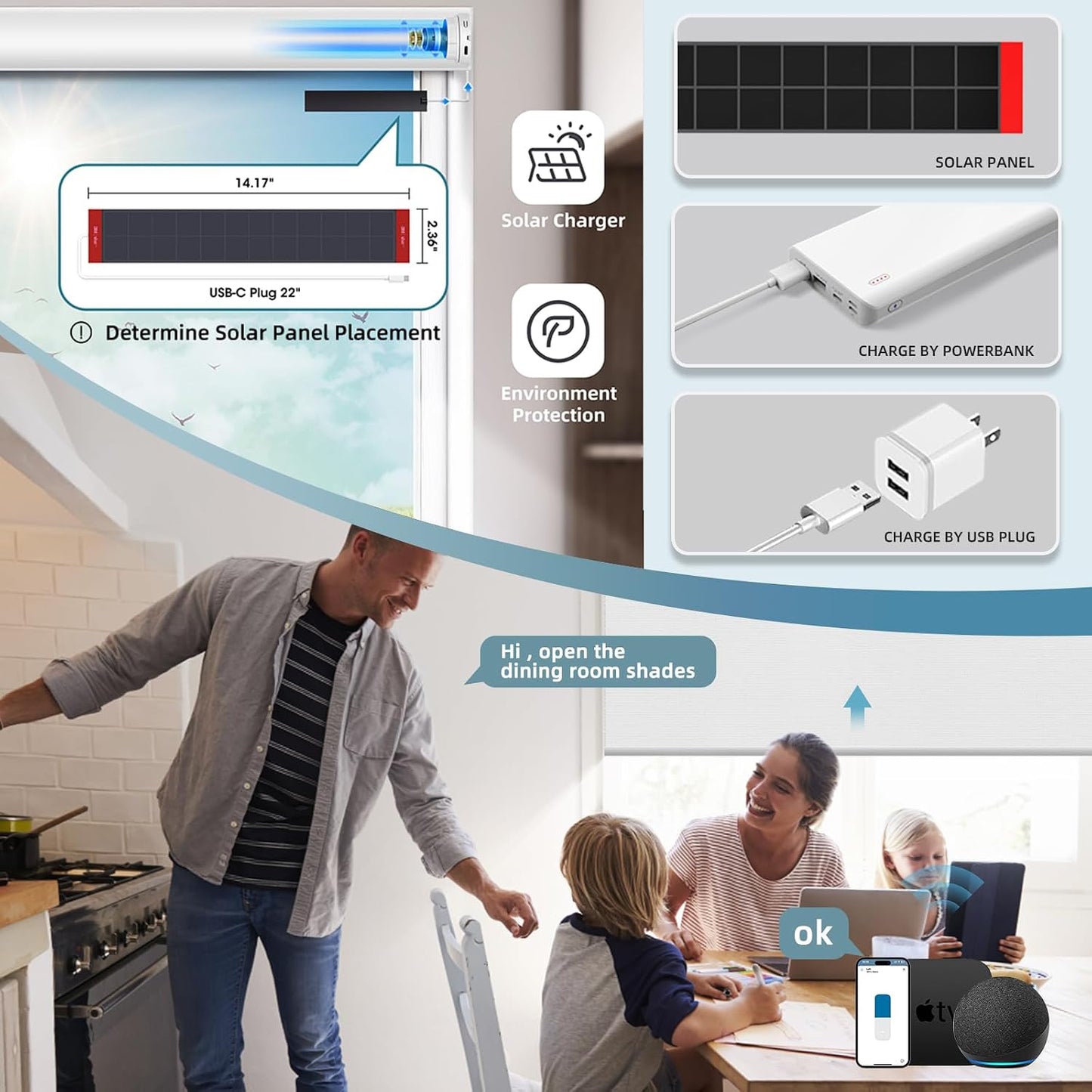 SmartWings Motorized Roller Shades 100% Blackout Work with Matter Homekit Over Thread, Alexa, Z-Wave, Smart Blinds for Windows, Cordless Remote Control Optional, Customized Size, Essential White