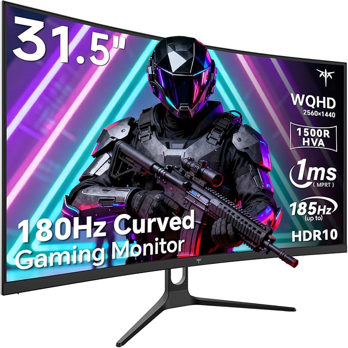 KTC 32 Inch Curved Gaming Monitor, 2K 180Hz Computer Monitor, QHD 1500R PC by KTC