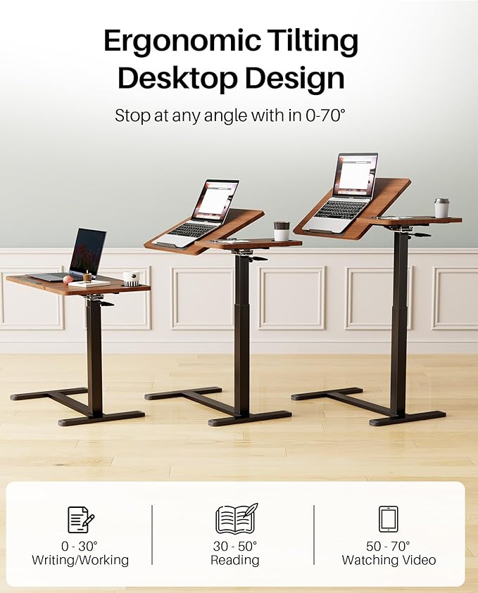 Overbed Table with Wheels, Pneumatic Height Adjustable Overbed Bedside Table - Image 4