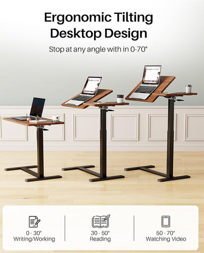 Overbed Table with Wheels, Pneumatic Height Adjustable Overbed Bedside Table - Image 4