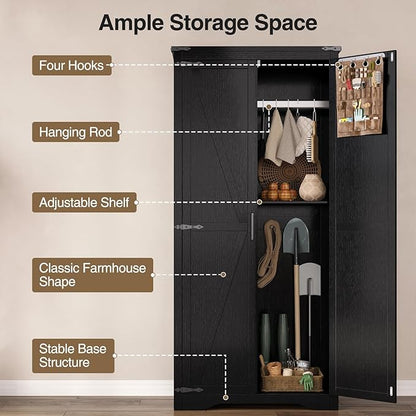 Tall Storage Cabinet with Adjustable Shelves, Farmhouse Pantry Organize with 2 - Image 3