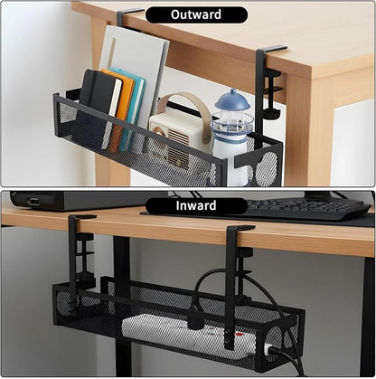 2 Pack Under Desk Cable Management Tray, 15 Inch No Drill Metal Mesh Organizer - Image 3
