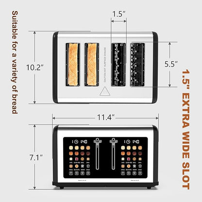 4 Slice Toaster Touch Screen, Stainless Steel Toasters Digital Timer, Dual - Image 7