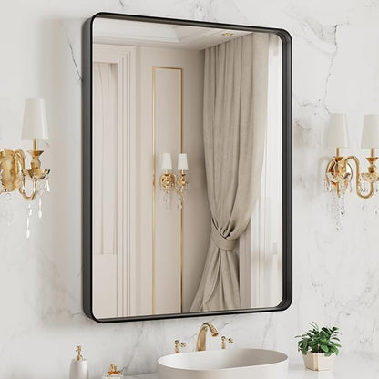LOAAO 20X16 Inch Black Metal Framed Bathroom Mirror by LOAAO