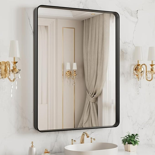 LOAAO 20X16 Inch Black Metal Framed Bathroom Mirror by LOAAO