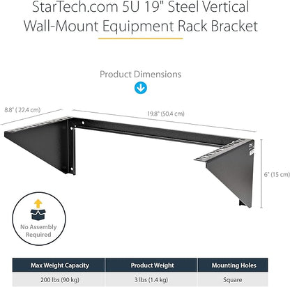 StarTech.com 5U Vertical Wall Mount Rack - 19in Low Profile Open Wall Mounting - Image 3