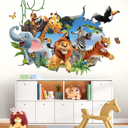 decalmile 3D Jungles Animal Forest Elephant Lion Wall Decals Stickers
