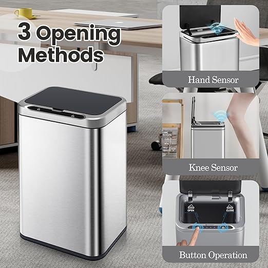 ELPHECO Stainless Steel Office Trash Can Motion Sensor Garbage Can Touchless - Image 4
