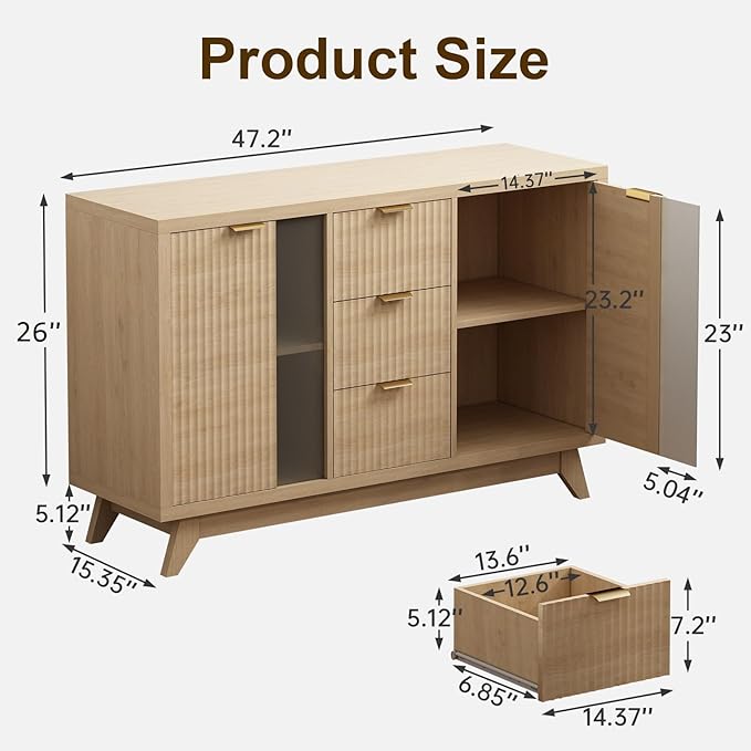 Fluted Sideboard Buffet Cabinet - Image 2
