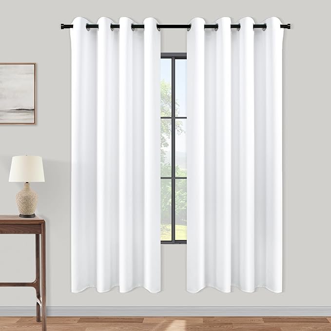 KOUFALL 64 Inch Curtains White Semi Blackout Curtains 2 Panels Set by KOUFALL