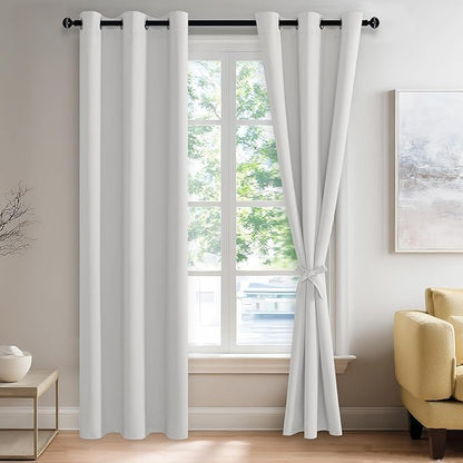 JIUZHEN Greyish White Blackout Curtains by JIUZHEN
