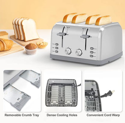 Toaster 4 Slice Retro Stainless Steel, Best Prime 4 Slice Toaster Wide Solt - Image 7